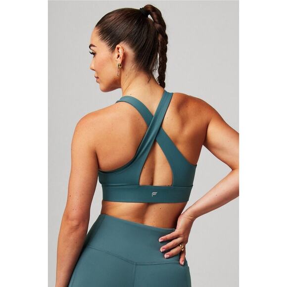 Fabletics Oasis Twist Medium Impact Sports Bra – Blue Spruce – Size M ~ NEW/NWT! - Picture 2 of 7